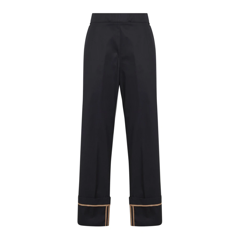 Herno Mujer Negro - Pantalones De Gabardina De Algodón Con Dobladillo Vuelto - Trousers - S - Pantalones De Gabardina De Algodón Con Dobladillo Vuelto