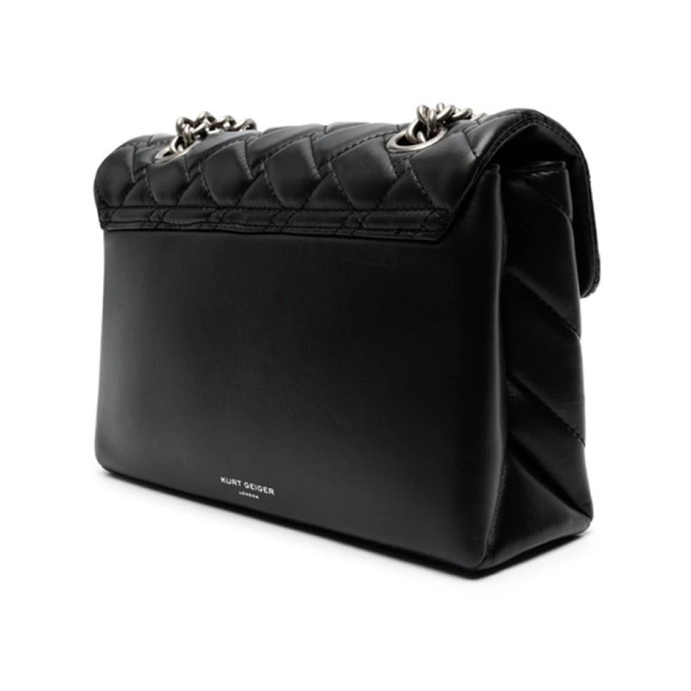 Kurt Geiger Zwarte Leren Schoudertas met Chevron Padding Black Dames