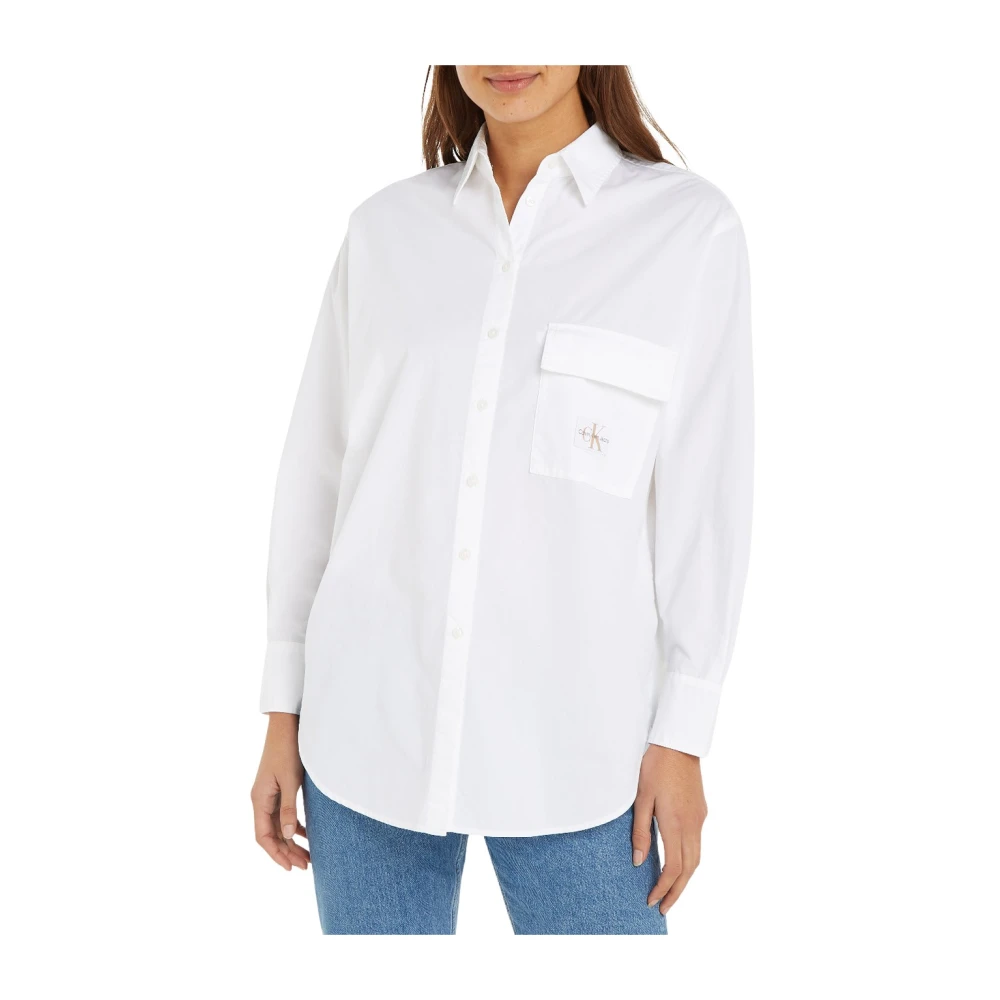 Calvin Klein Jeans Witte Utility Lange Overhemd White Dames