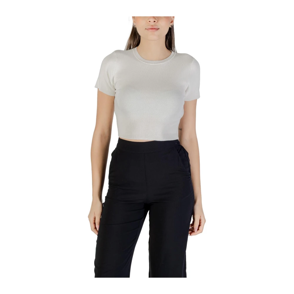 Jacqueline De Yong Women's White Ribbed Knit Crop Top