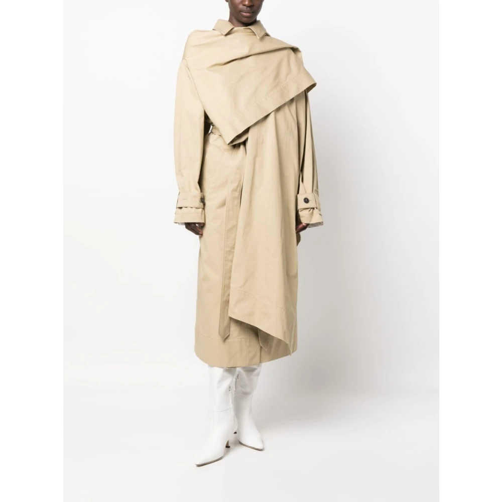 Quira Beige Katoenen Trenchcoat met Oversized Fit Beige Dames