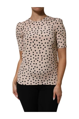 Polka Dot Silk Short Sleeve Blouse Top