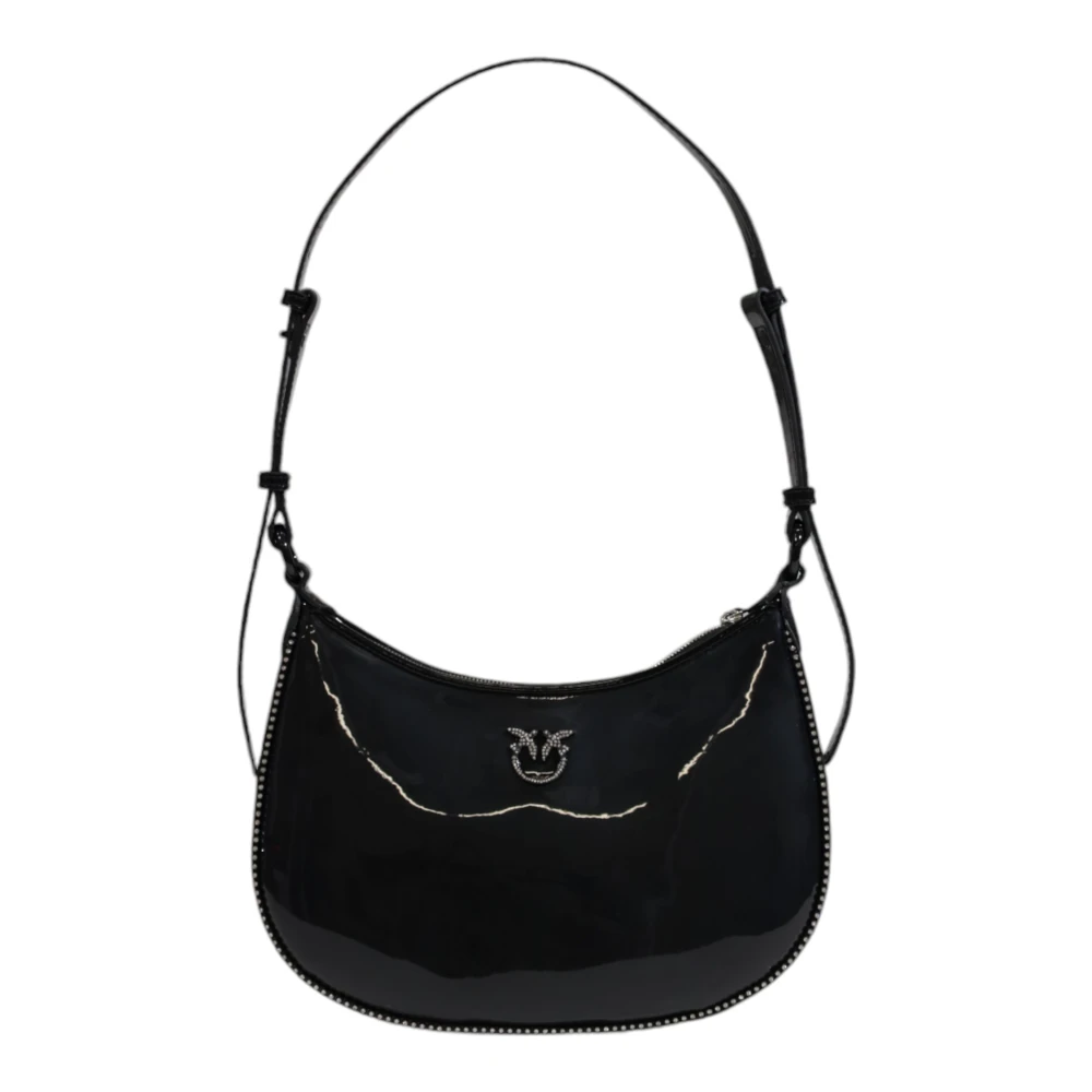 pinko Zwarte Leren Schoudertas met Rits Black Dames