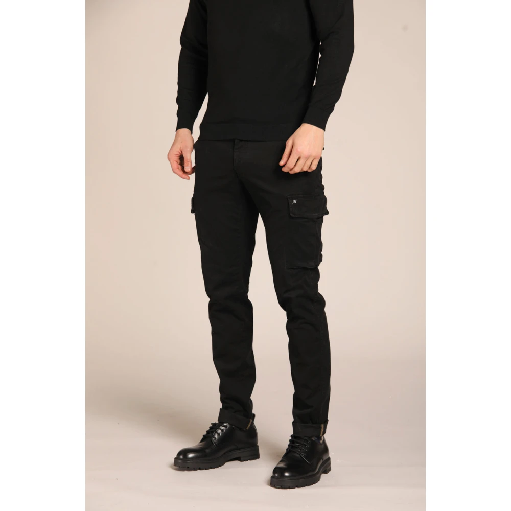 Mason's Extra Slim Fit Cargo Broek in Gabardine Black Heren
