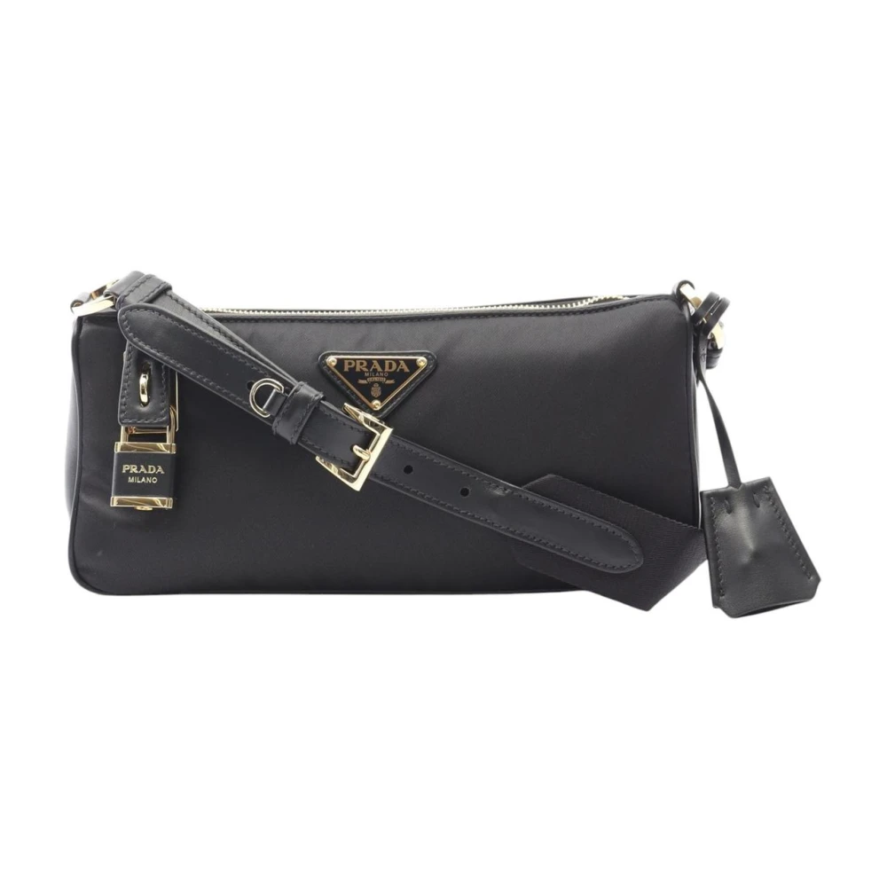 Prada Vintage Women's Black Pre-Owned Vintage Nylon Shoulder Bag With Lock Detail