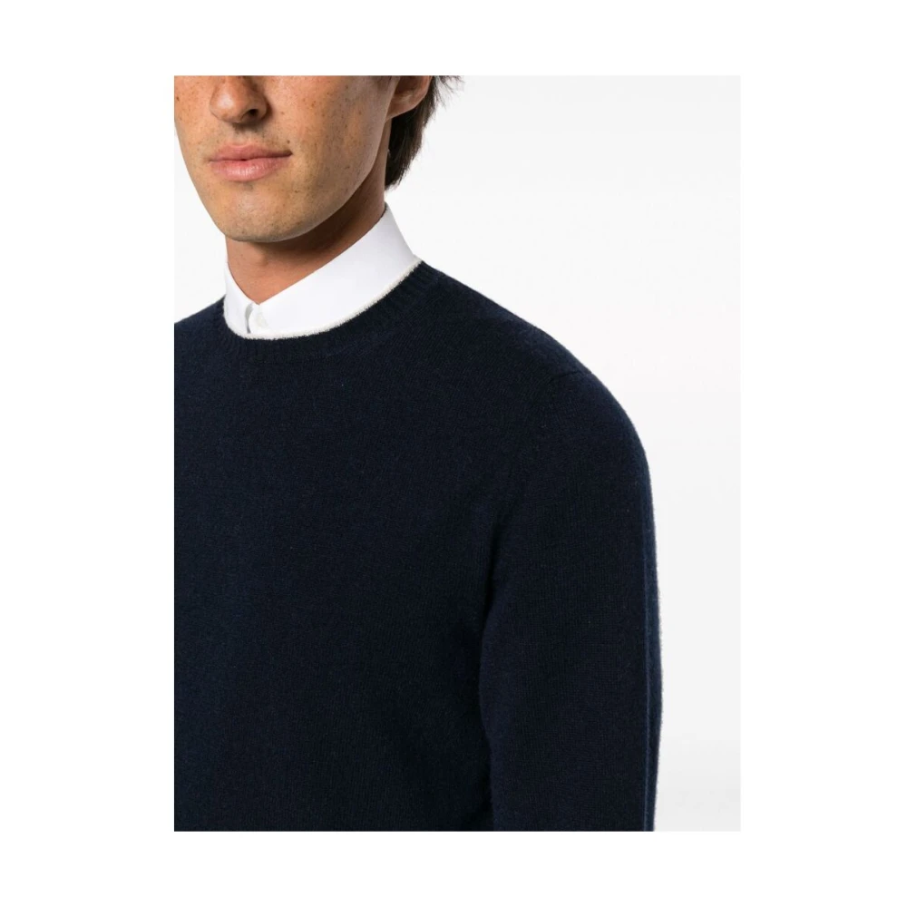 Fedeli Midnight Blue Cashmere Crew-neck Sweater Blue Heren