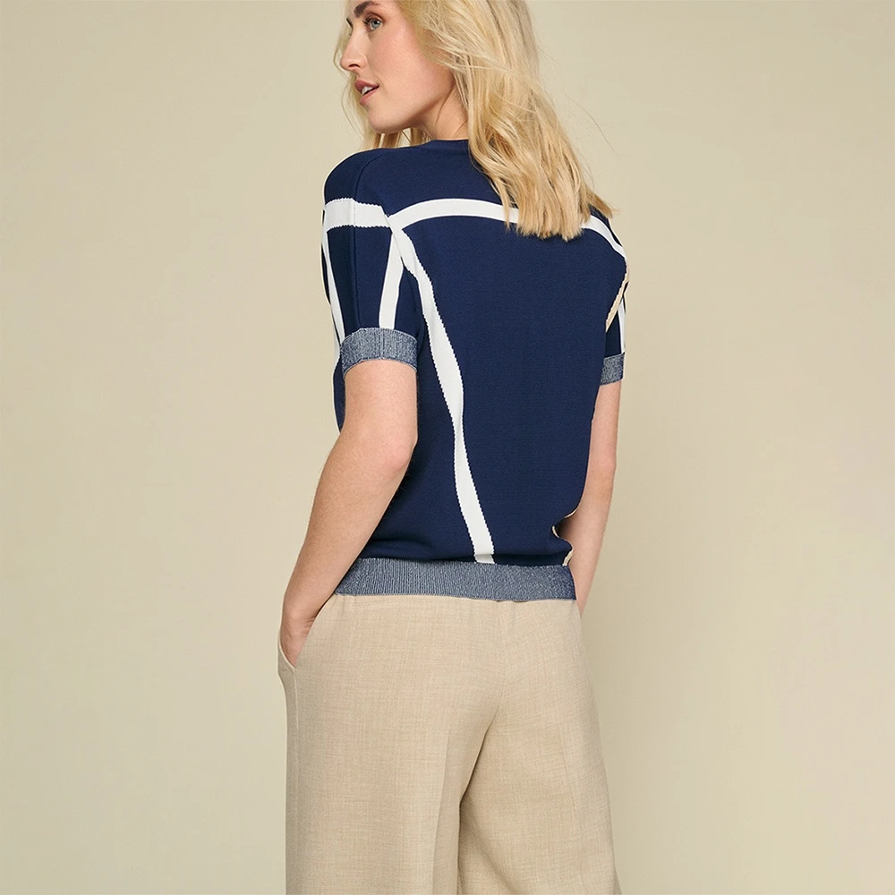 Marie Méro Blauwe V-hals Gestreepte Pullover Blue Dames