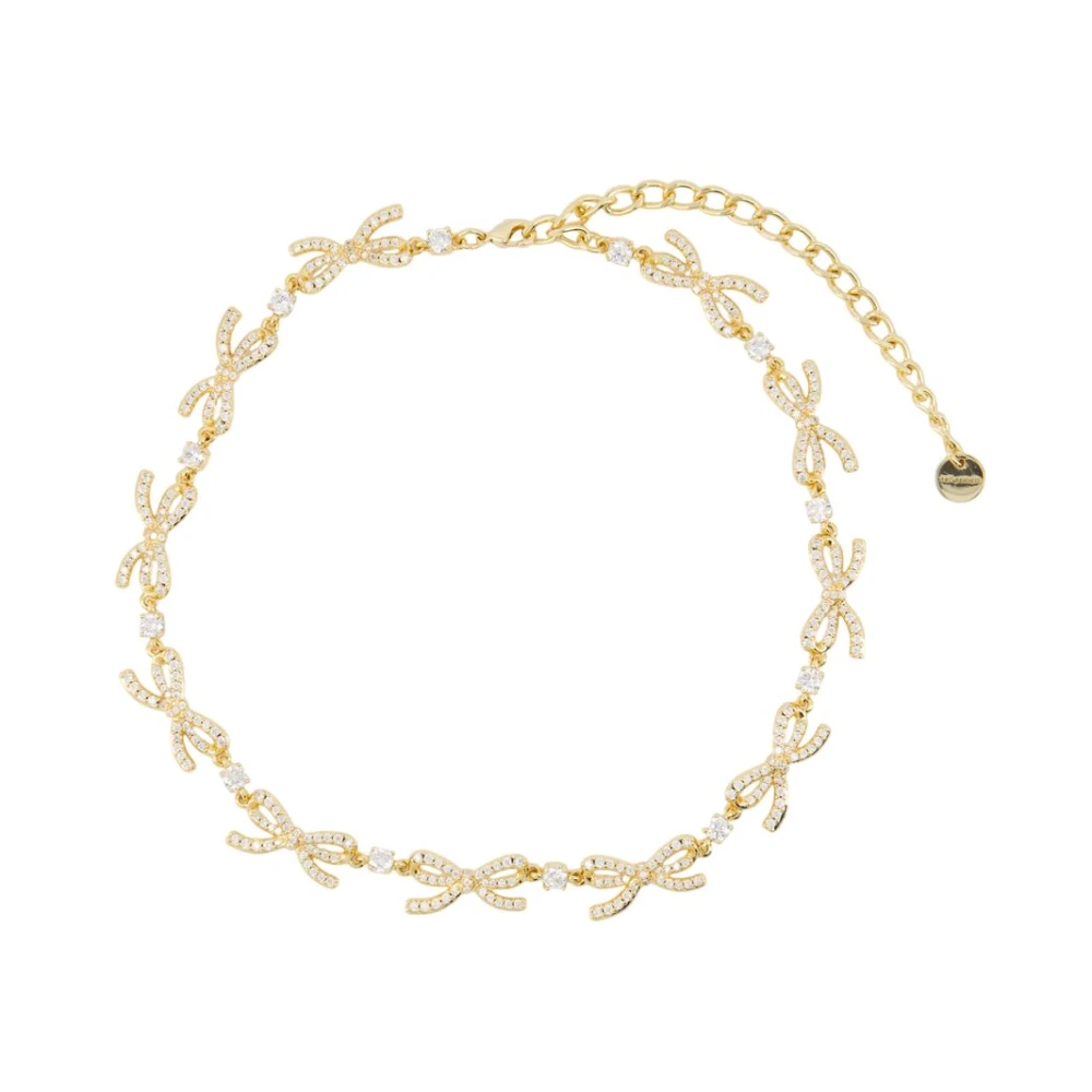 Self Portrait Women's Yellow Necklaces, One Size, Crystal Bows Necklace - Gold