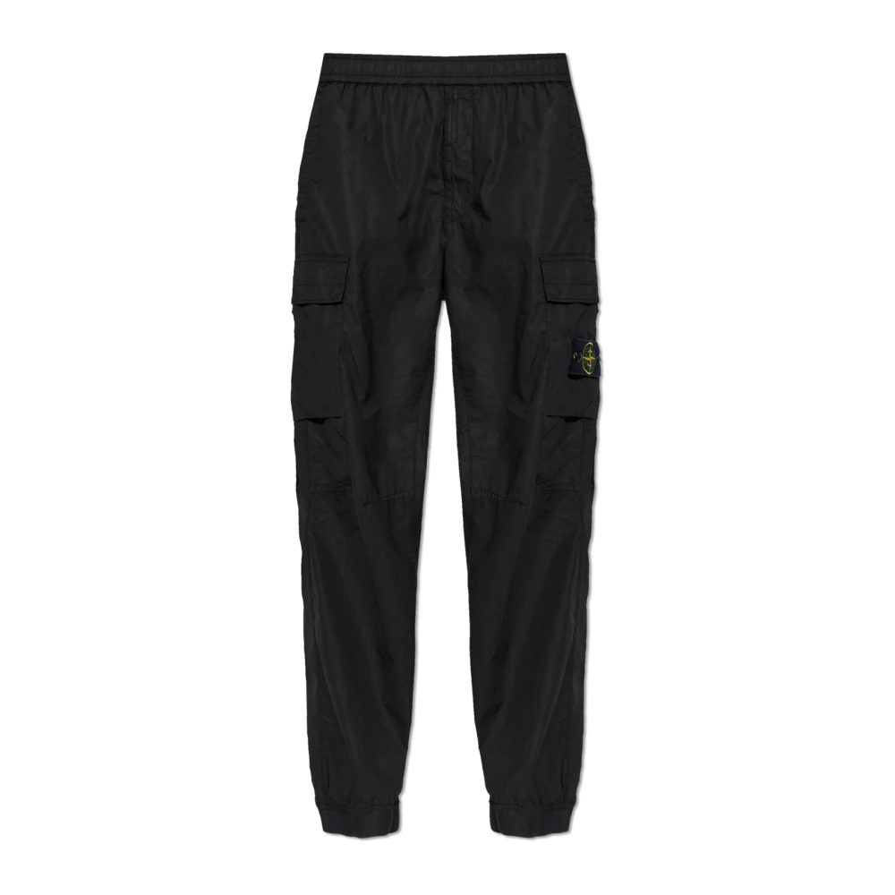 Stone Island Black Slim-Fit Trousers, Male, W33, Regular Tapered Fit Cargo Trousers