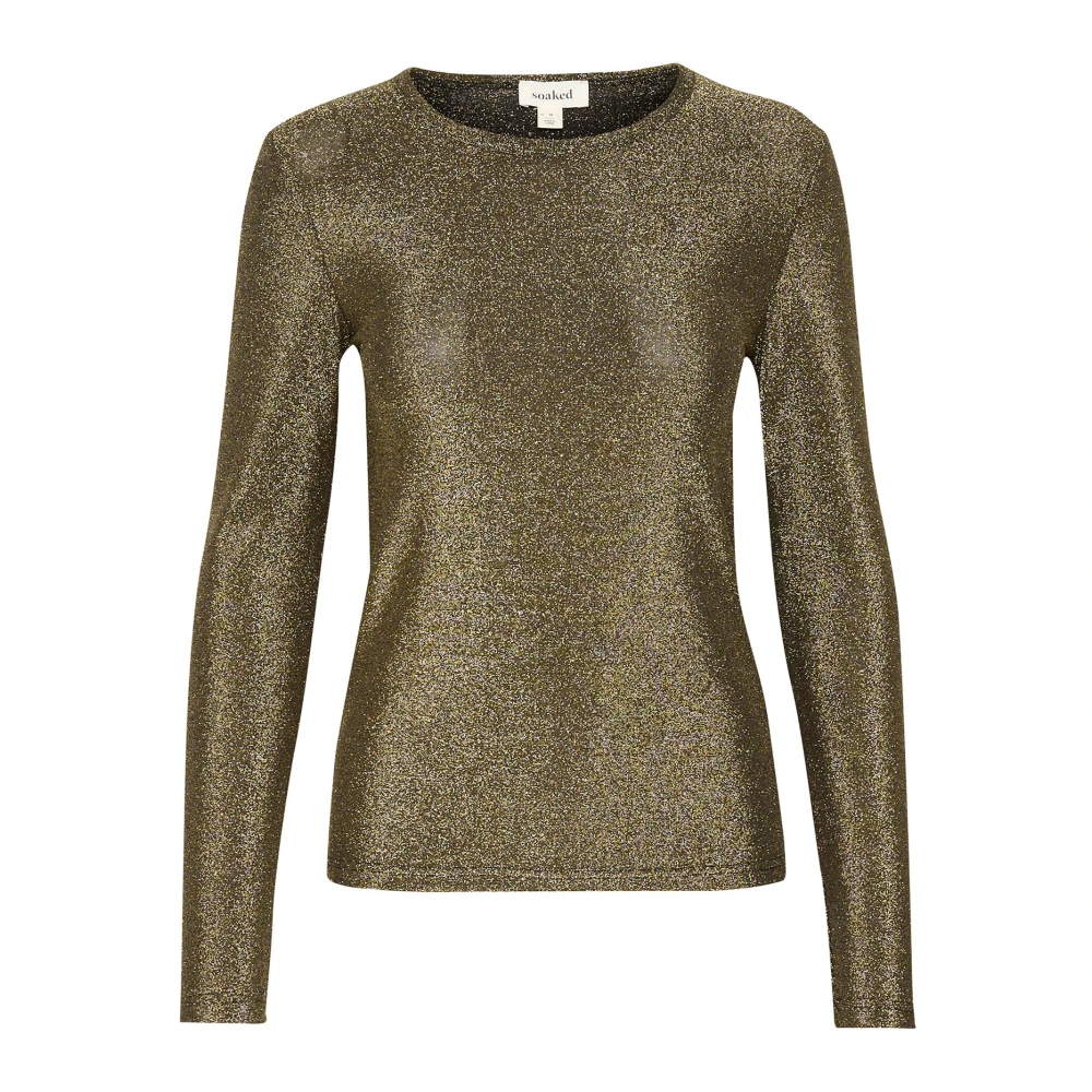 Soaked in Luxury Glimmertop Ronde Hals Lange Mouw Goud Yellow Dames