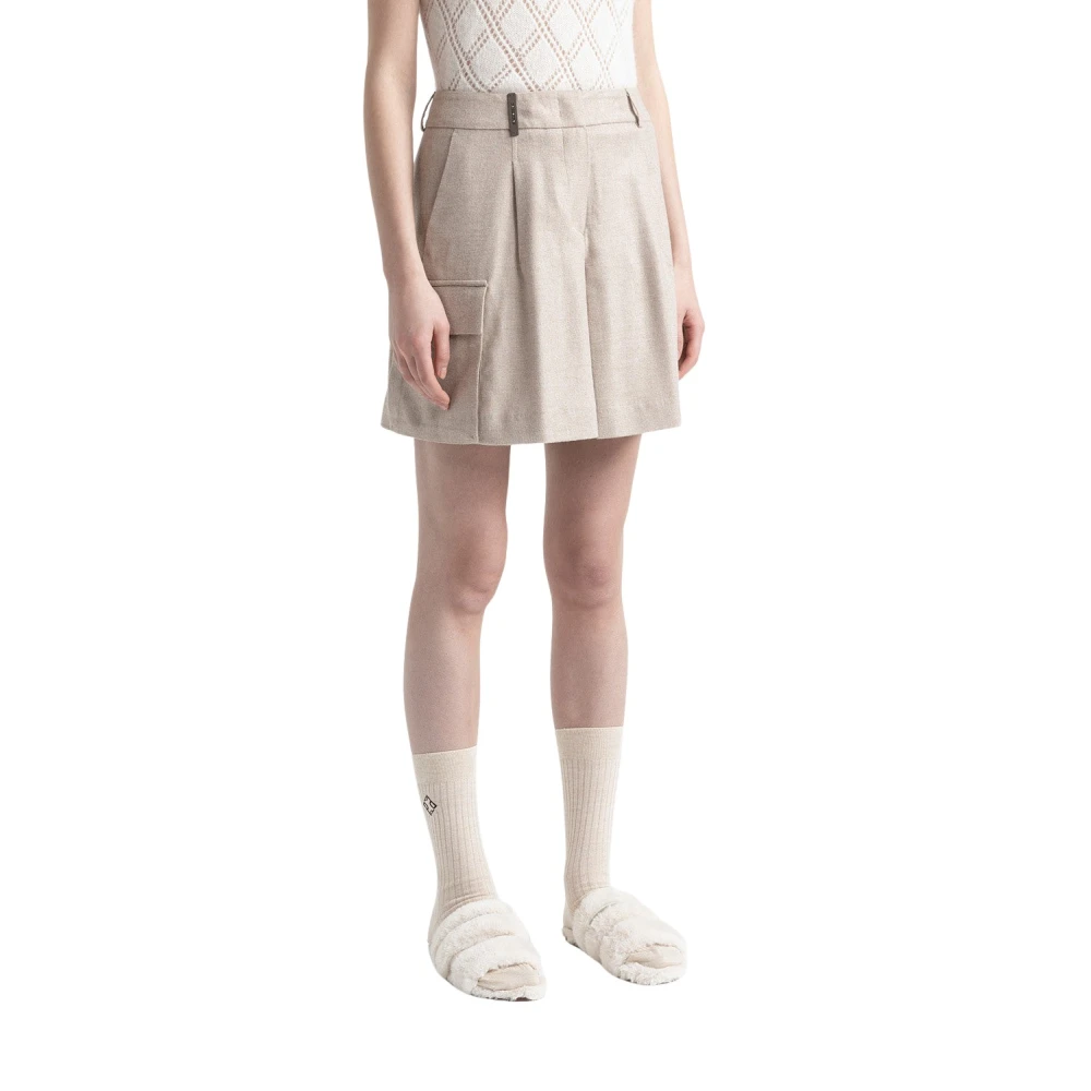 PESERICO Wol en viscose shorts met plooien Beige Dames