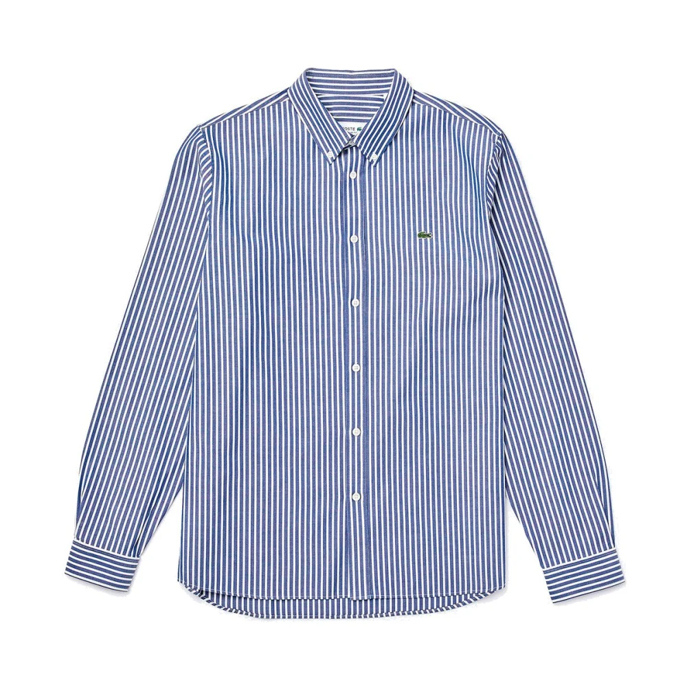 Lacoste Men's Blue Striped Premium Cotton Shirt Slim Fit