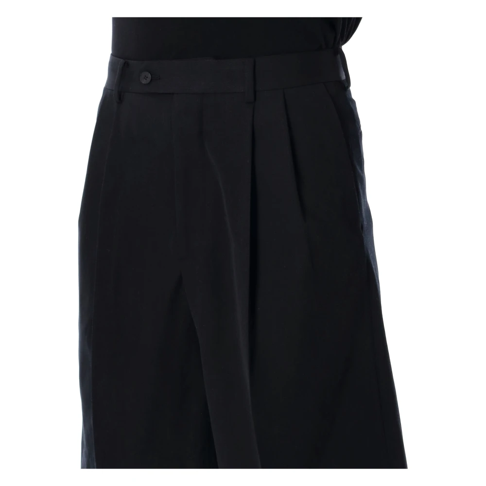 Auralee Zwarte Wol Gabardine Wijde Pijp Shorts Black Heren