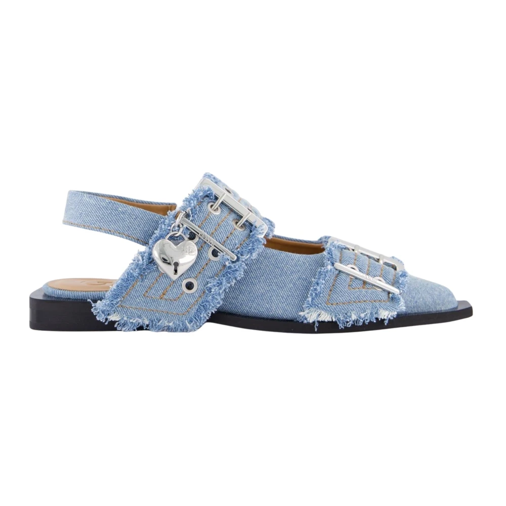 Ganni Women's Blue Ballerina Shoes, 3 Uk, Chunky Buckle Ballerina In
