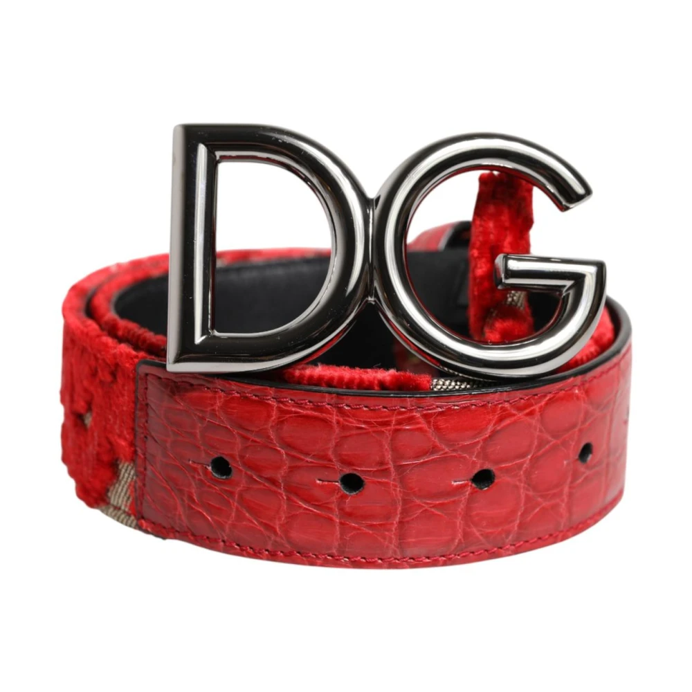 Dolce & Gabbana Damen Rot Silbernes Dg-Logo Metallschnalle Taillengürtel