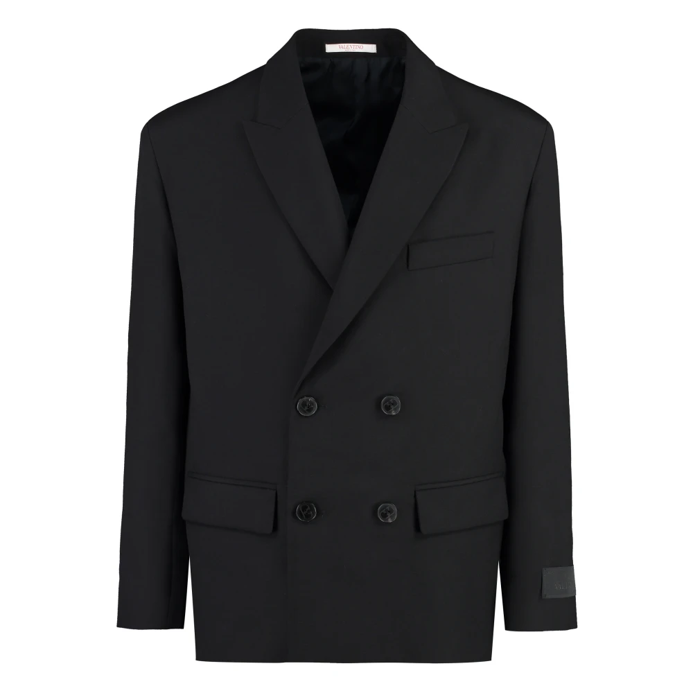 Valentino Black Blazers, Male, L, Double-Breasted Wool Blazer