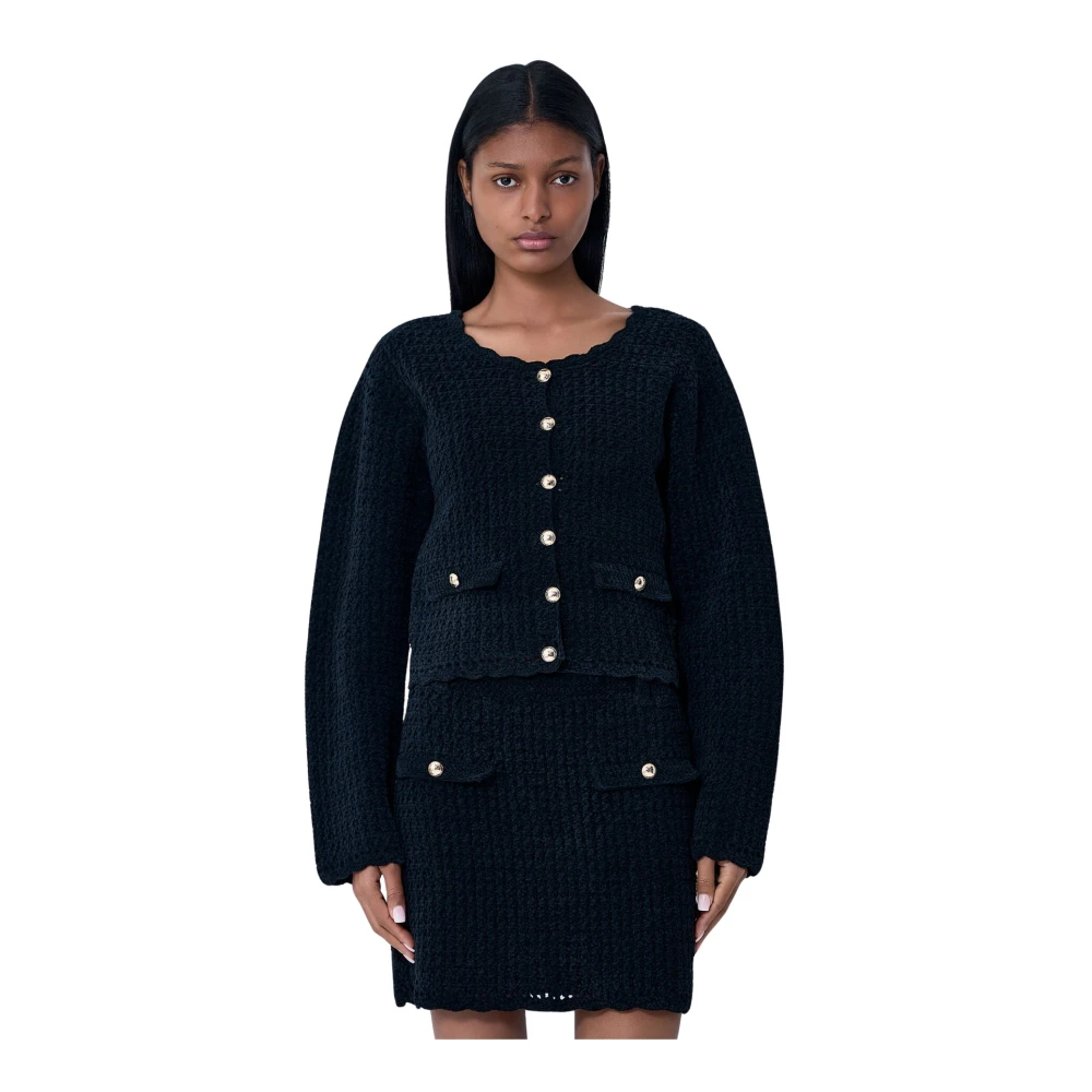 Ganni Crochet Cardigan - Female - Cardigans - Black - S - Knitwear