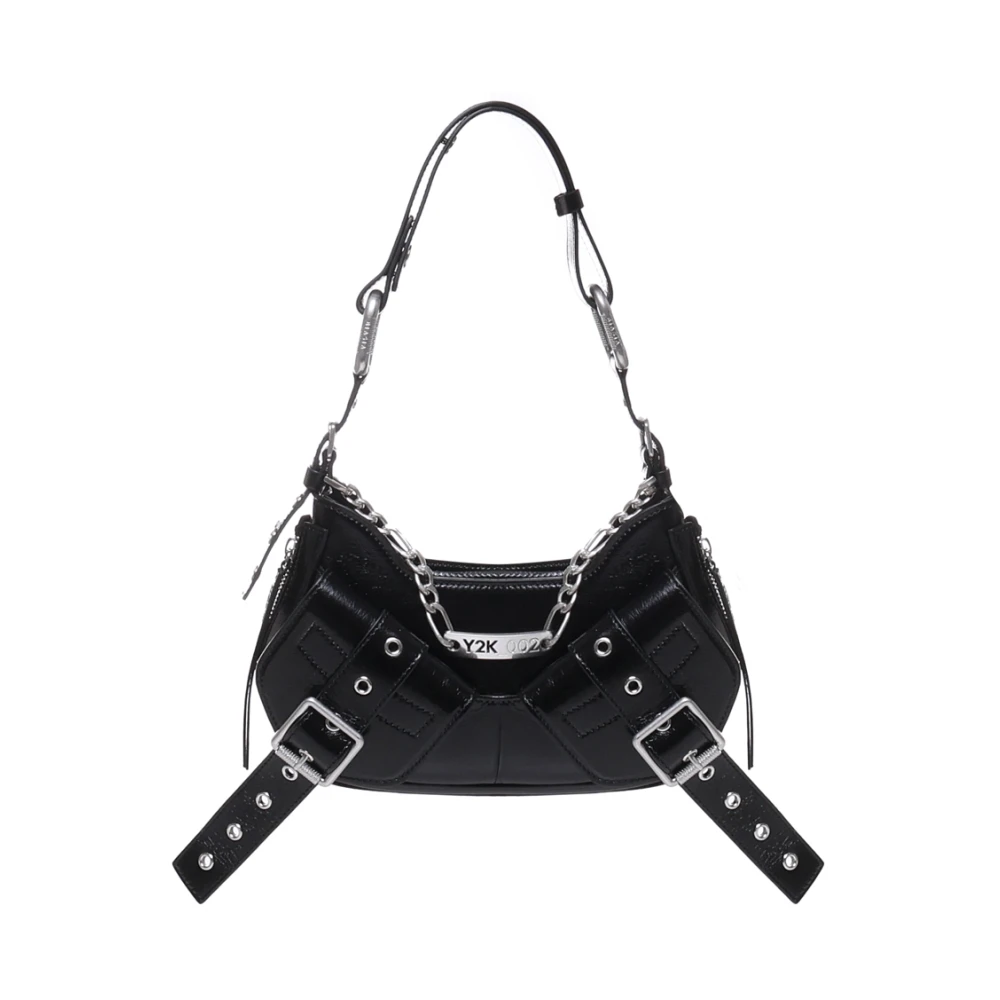 Biasia Zwarte Koeienhuid Schoudertas met Metalen Details Black Dames