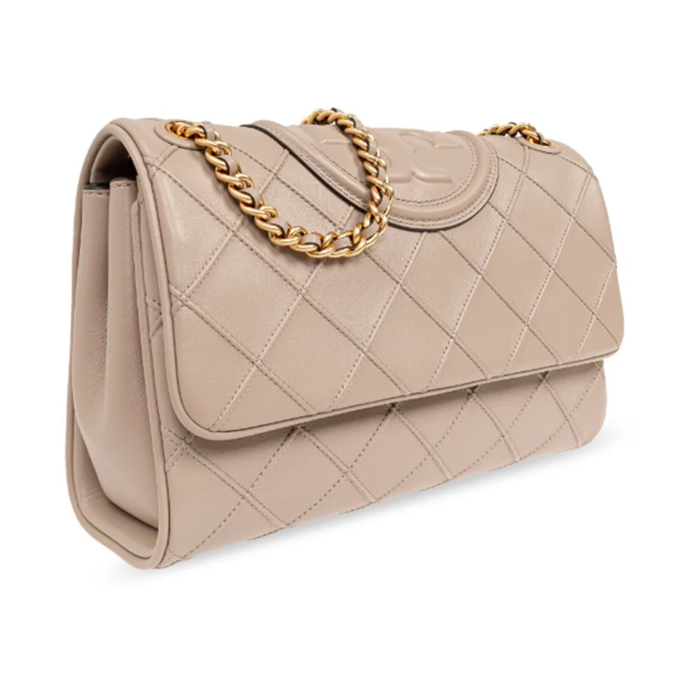 TORY BURCH Diamantgestikte leren schoudertas Beige Dames
