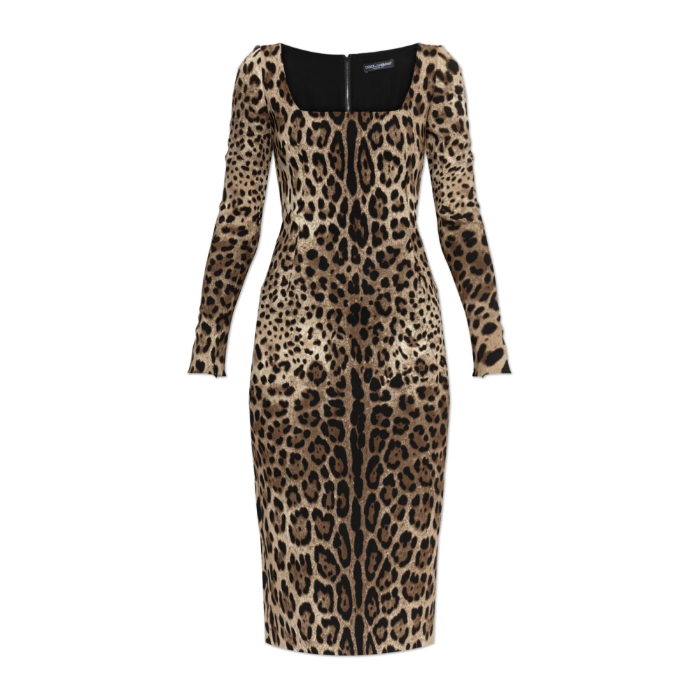 Dolce & Gabbana Vrouw Bruin Kleedjes Dames, S, Jurken Met Dierenprint