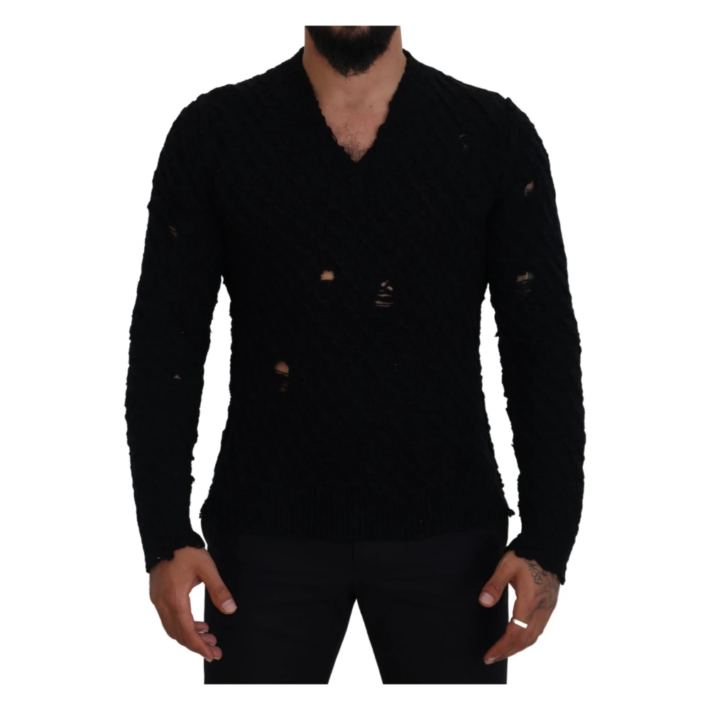 Dolce & Gabbana Men's Black Luxury Wool-Blend V-Neck Sweater