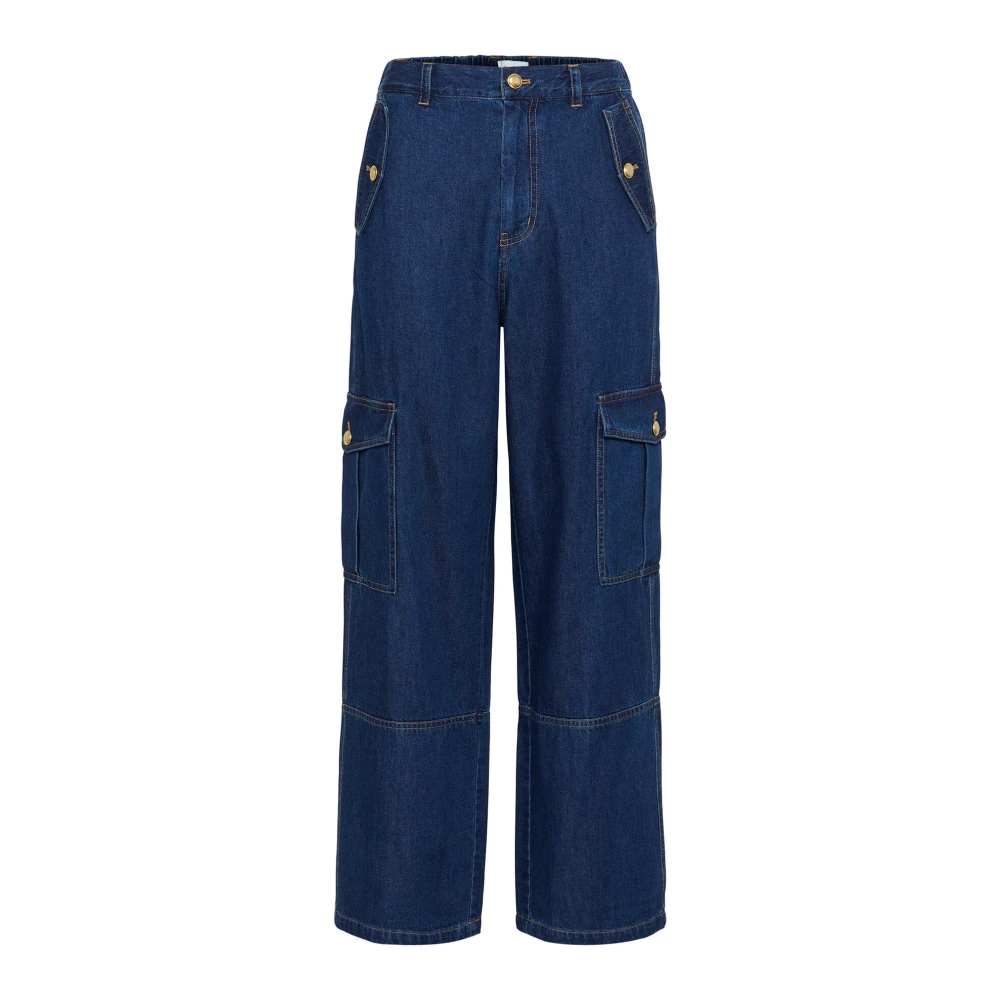 Part Two Donker Vintage Denim Utility-geïnspireerde Wijde Pijp Broek Blue Dames