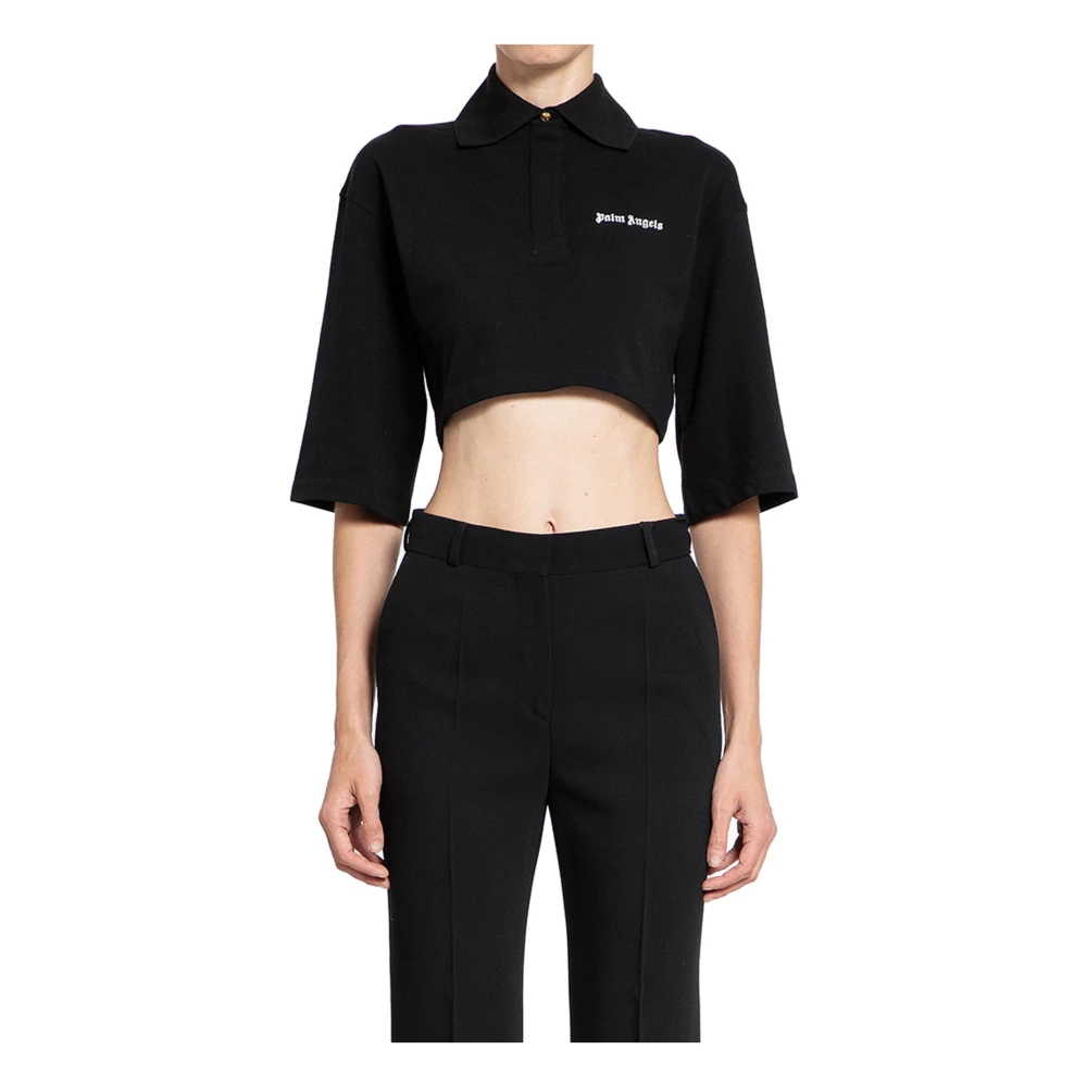 Palm Angels Logo Cropped Polo Zwart Black Dames