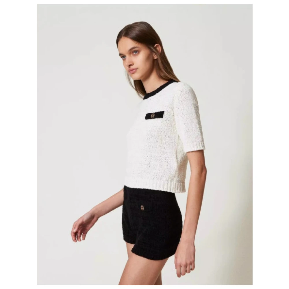 Twinset Kortemouw Gebreide Trui met Ribdetails White Dames