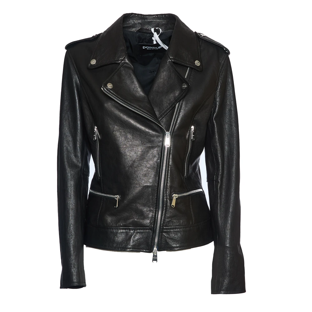 Dondup Zwarte leren jas voor vrouwen Black Dames