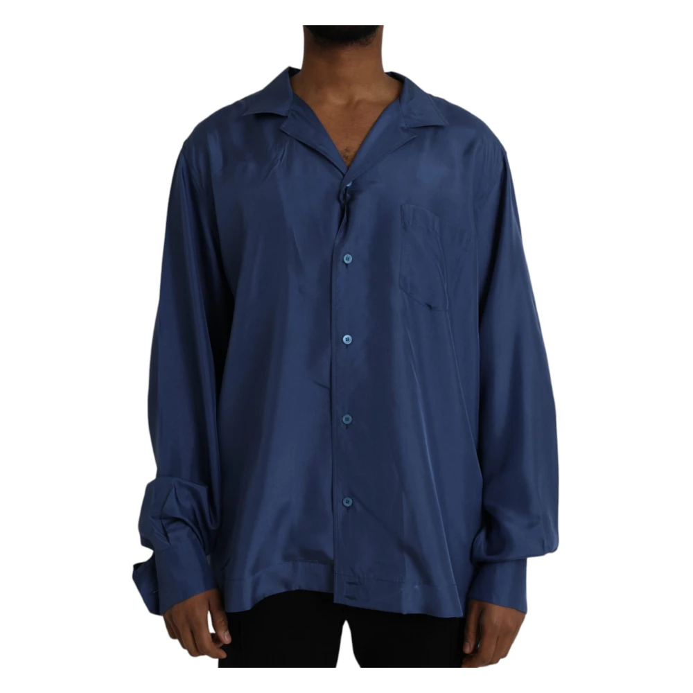 Dolce & Gabbana Blå Silke Casual Skjorta Button-Up Blue, Herr