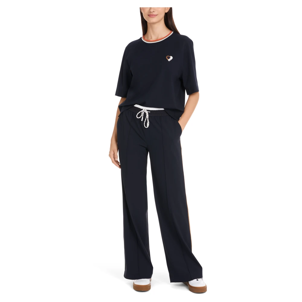 Marc Cain Gestreept Cropped T-shirt Blue Dames