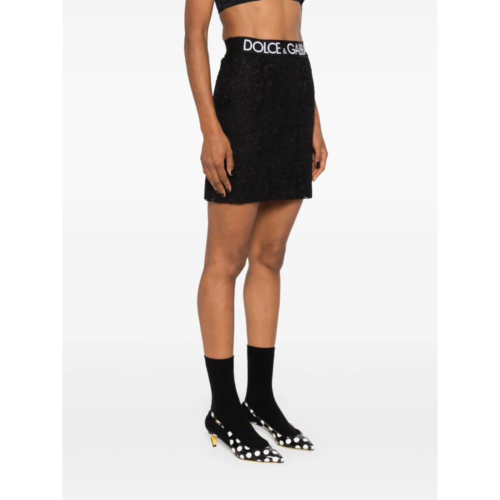 Dolce & Gabbana Zwarte Kant Mini Rok Black Dames