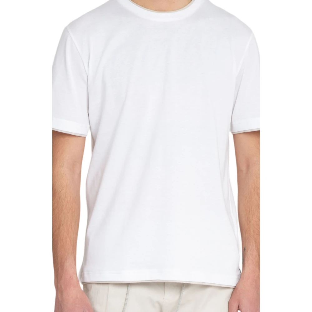 Eleventy Giza Cotton Piping Tee in Bianco White Heren