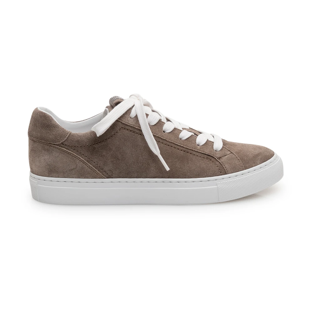 Brunello Cucinelli Suède Sneakers met Monili Dames Schoenen Bruin