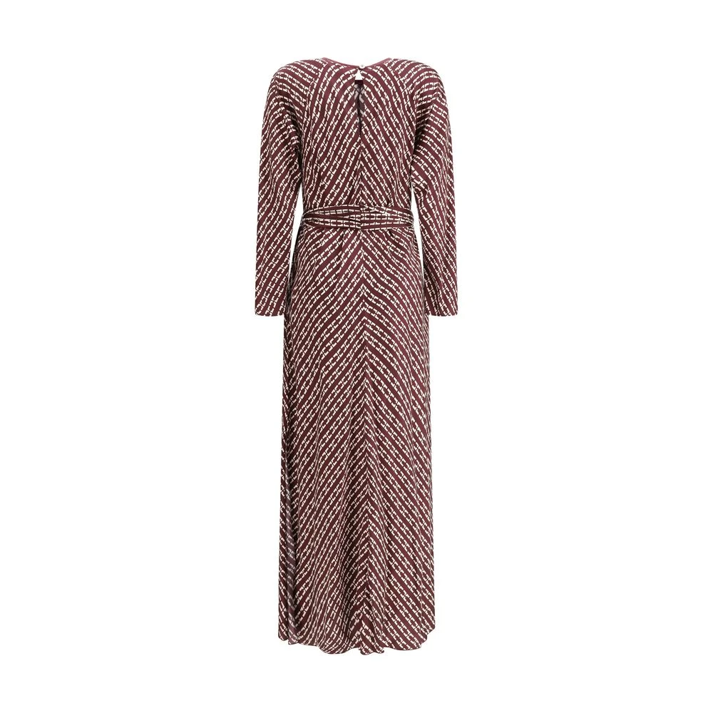 Forte Geometrische Lange Mouw Jurk Brown Dames