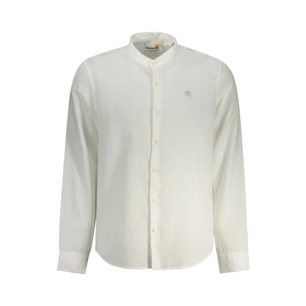 Timberland Men's White Mandarin Collar Shirt With Embroidery