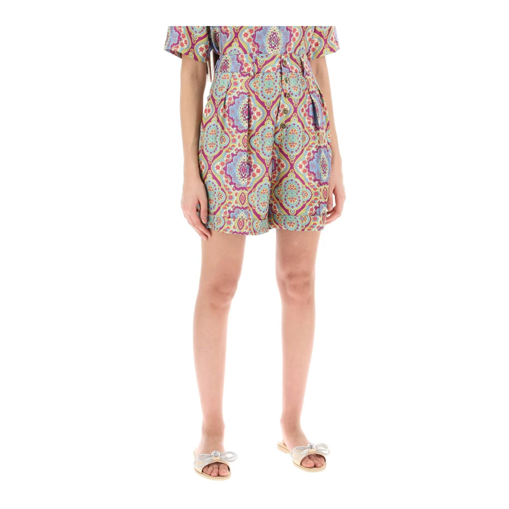 ETRO Wijduitlopende hoge taille zijden shorts met medaillonpatroon Multicolor Dames