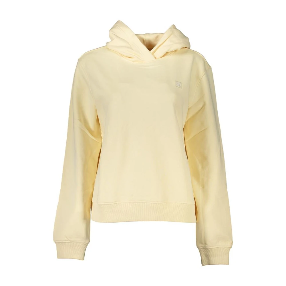 Calvin Klein Women's Beige Hoodies,, Brushed Cotton Hooded Sweatshirt With Logo Applique Extra Large