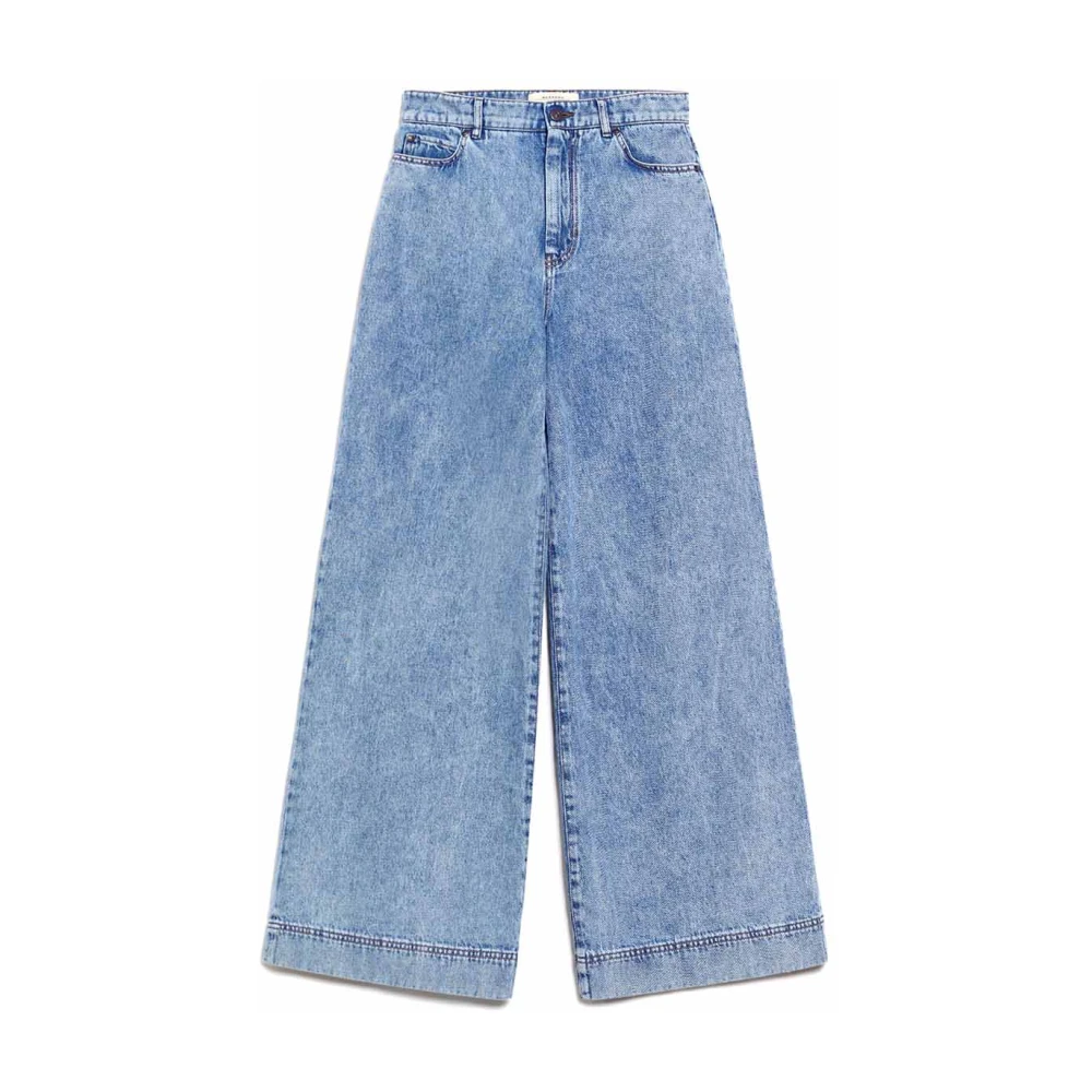 Max Mara Wijde Pijp Blauwe Denim Jeans Blue Dames