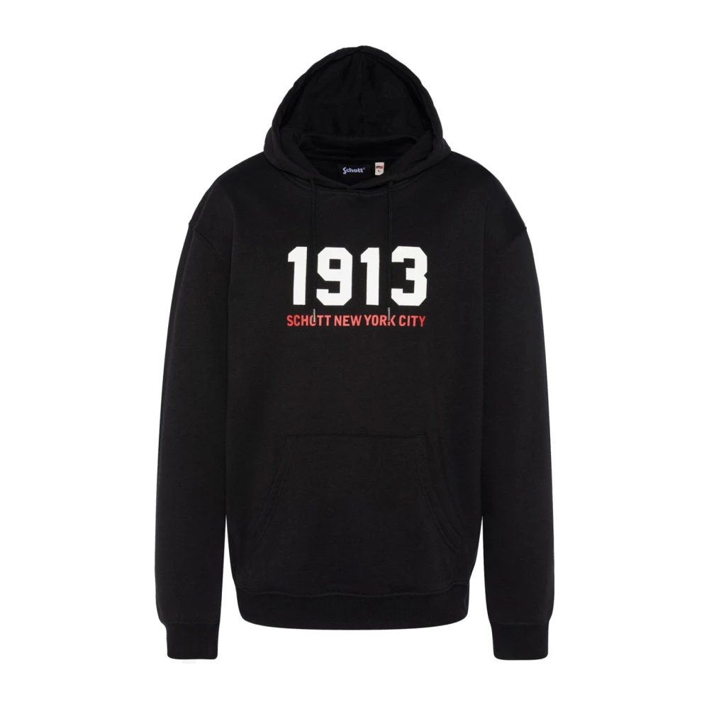 Schott NYC Katoenen Hoodie Zwart Rechte pasvorm Black Heren