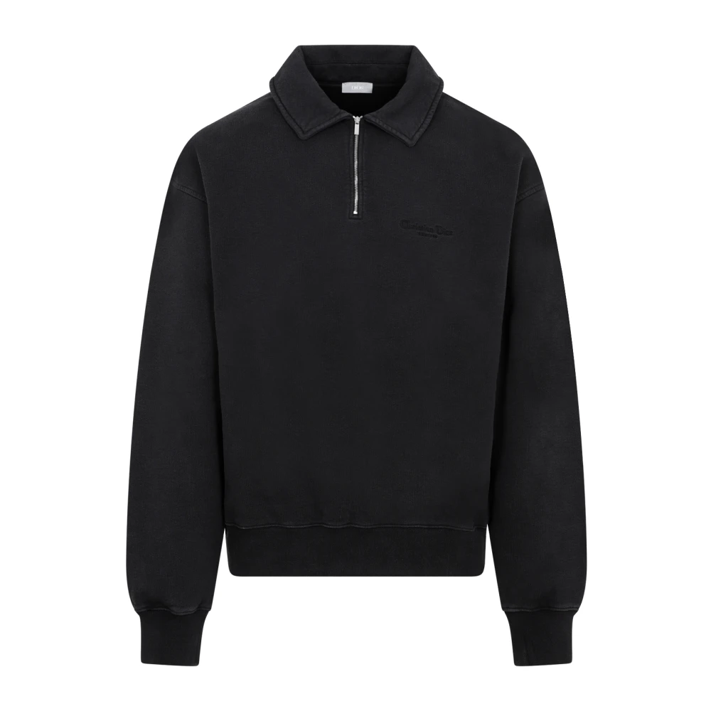 Dior Zwarte Katoenen Sweatshirt Polo Kraag Black Heren
