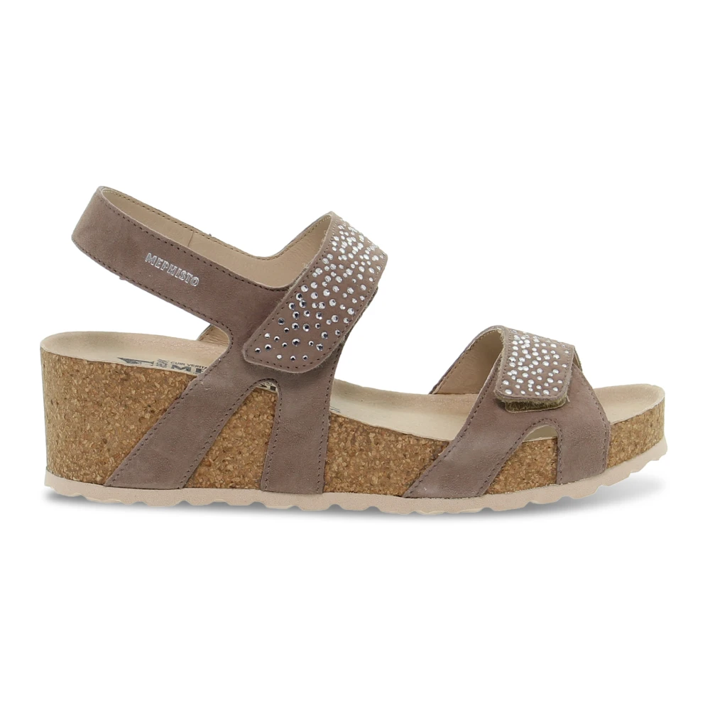 Mephisto Platta sandaler för kvinnor i mocka läder, kristall Brown, Dam