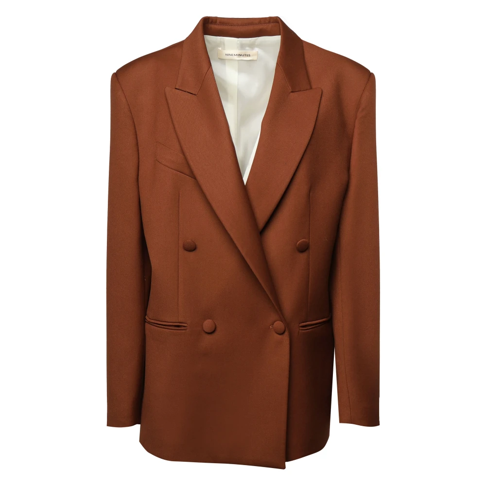 Nineminutes Bruine Double-Breasted Blazer met Suède Schouderstukken Brown Dames