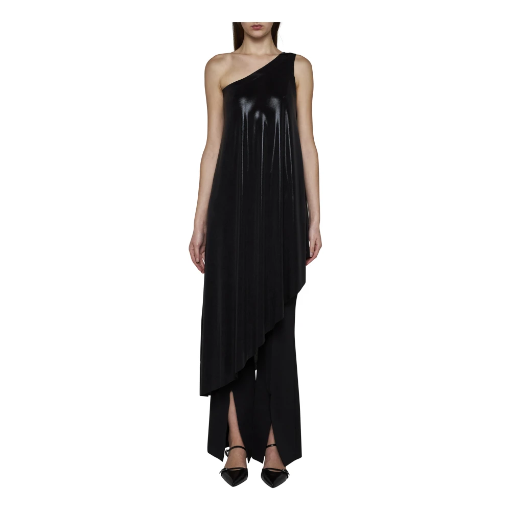 Norma Kamali Zwarte One-Shoulder Draperende Jurk Black Dames