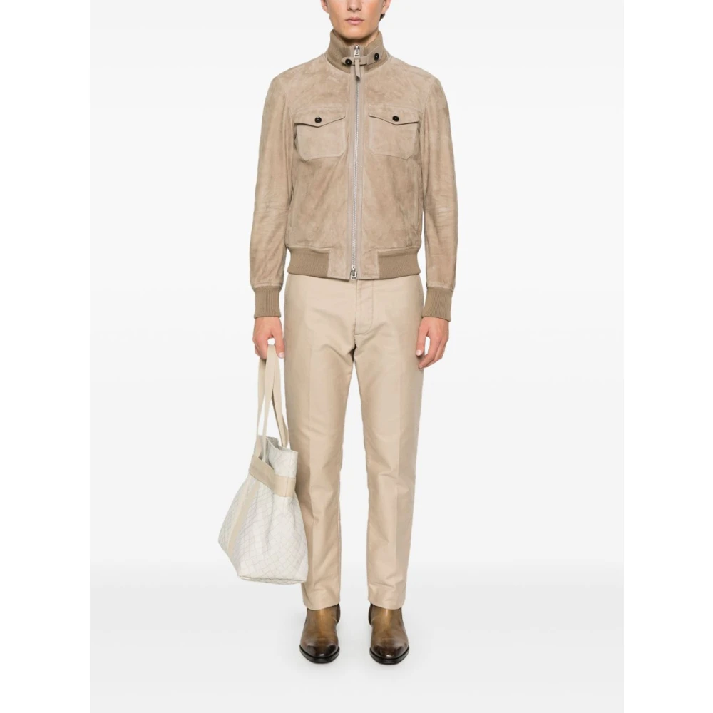Tom Ford Beige Suède Bomberjack met Zakken Beige Heren