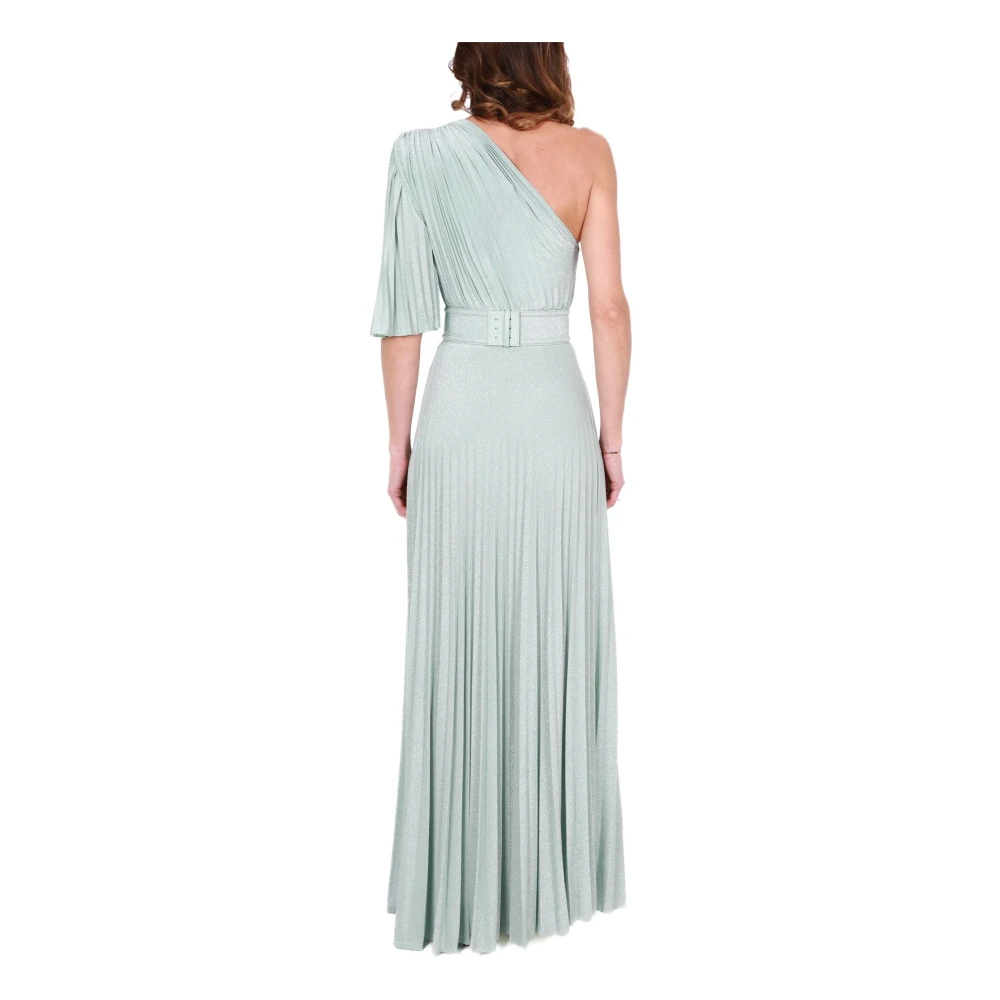 Elisabetta Franchi Groene Lurex Een-Schouder Maxi Jurk Green Dames