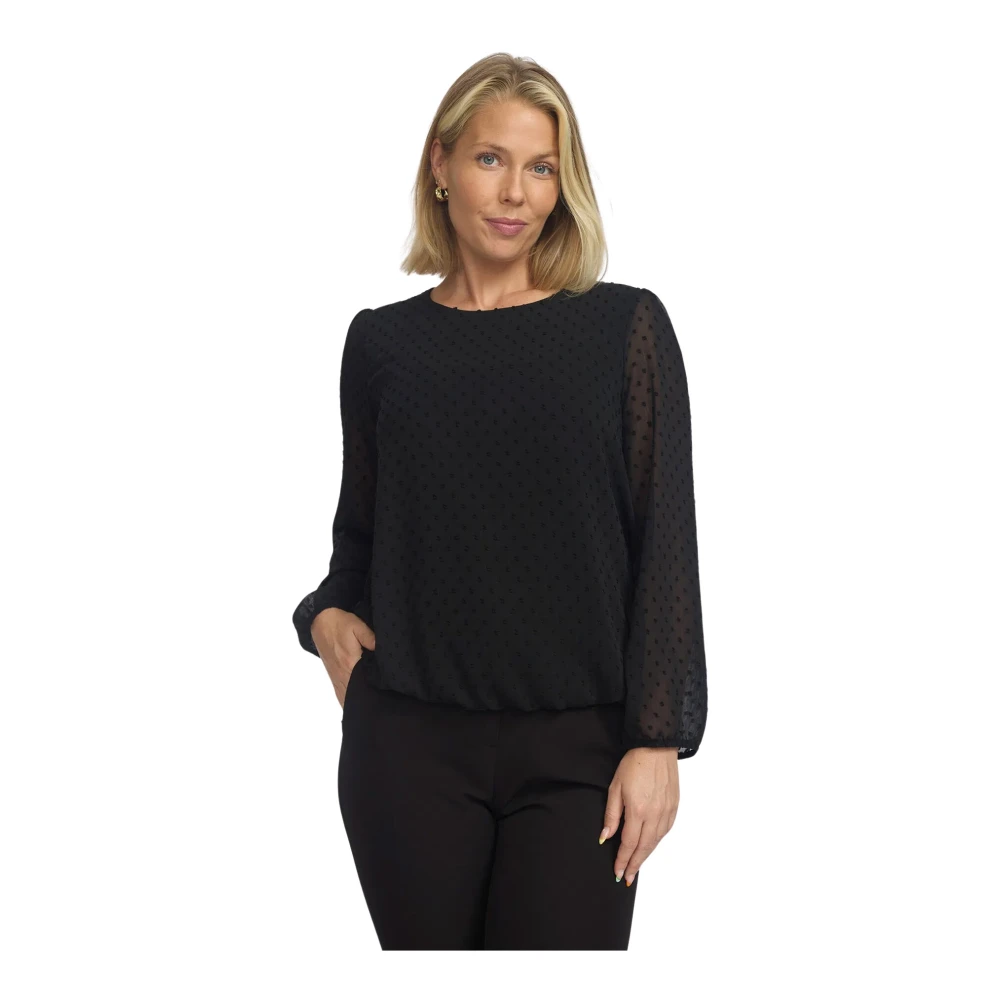 2-Biz Elegante Zwarte Polka Dot Blouse Black Dames
