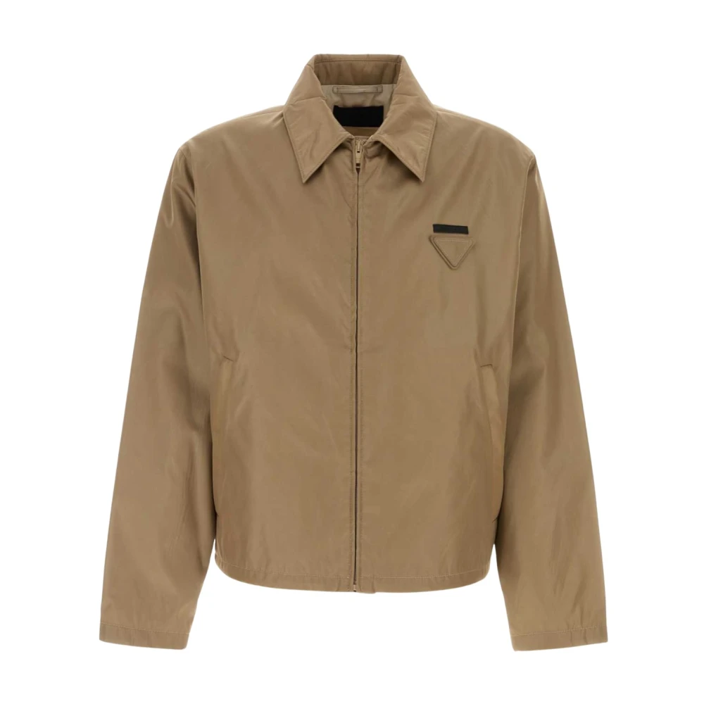 Prada Men's Beige Light Jackets, Xl, Re-Nylon Short Zip Jacket