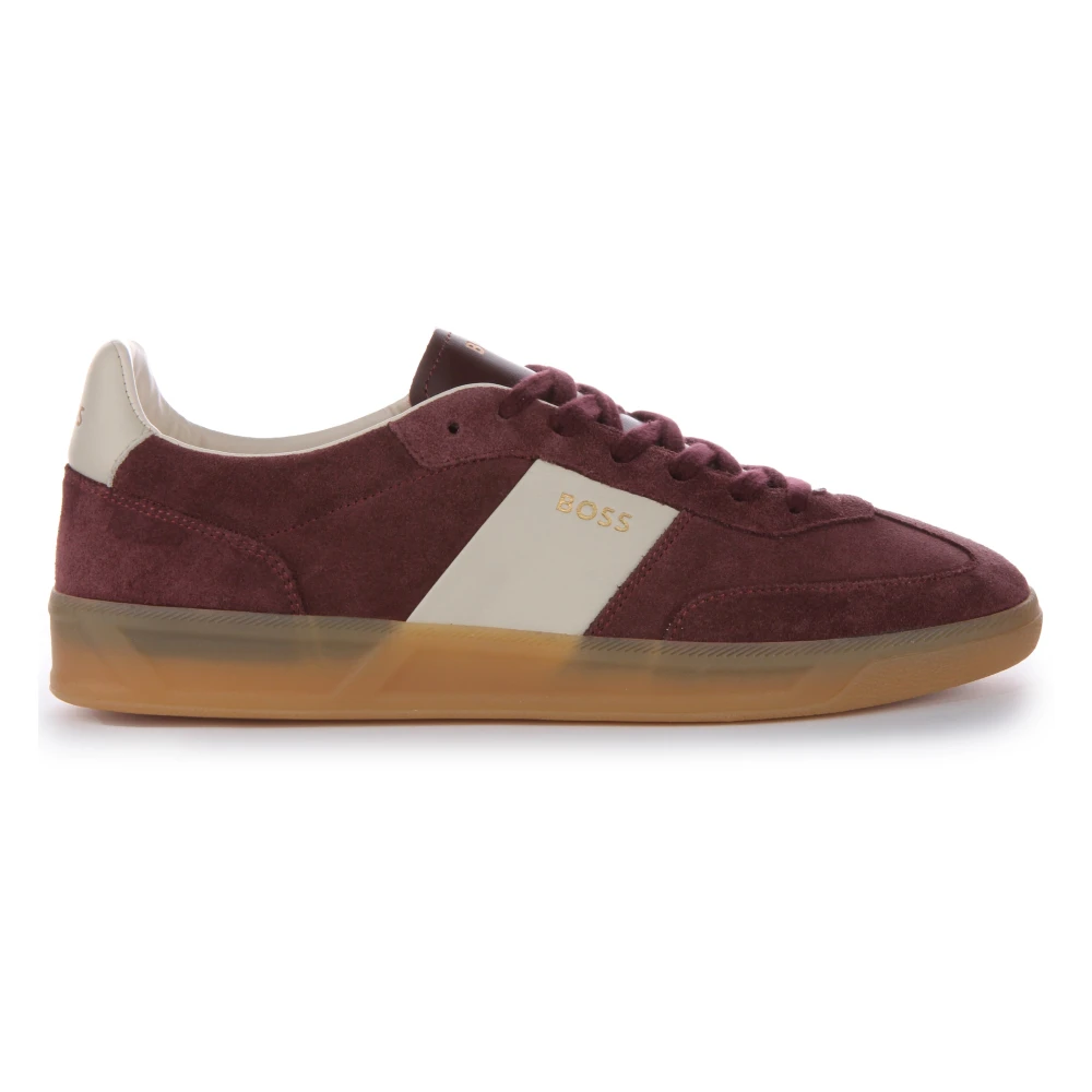Hugo Men's Brown Sneakers, 9 Uk, Suede Tennis Shoes In Maroon