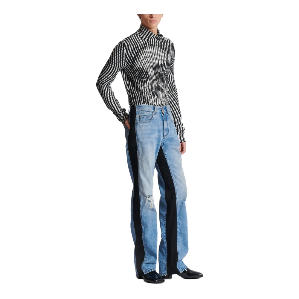 Balmain Losvallende denim en gebreide jeans Blue Heren